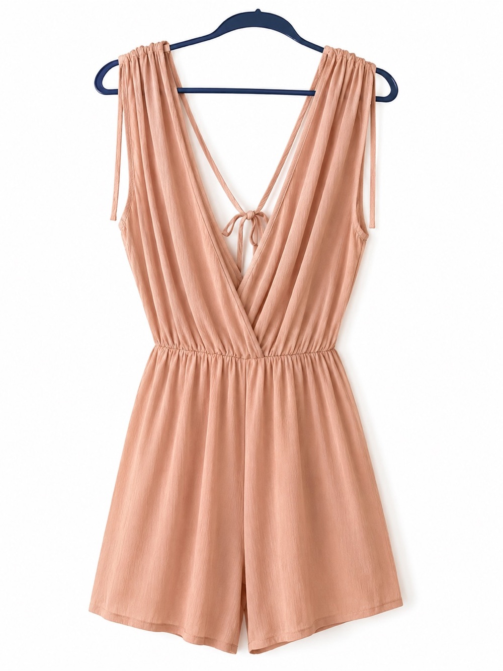 Zenana Sleeveless V-Neck Tie-Back Romper in Blush